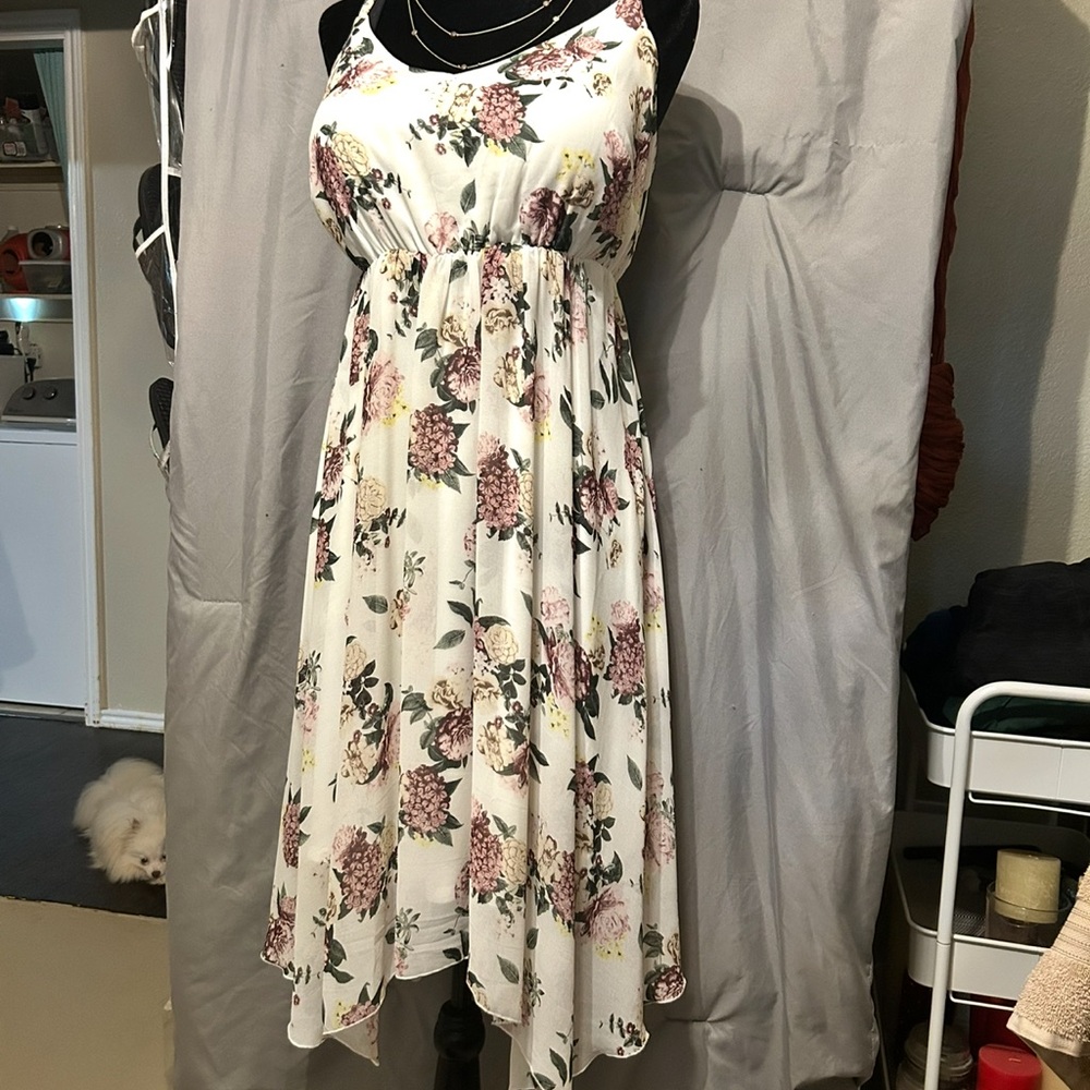 Torrid Floral High Low Dress in White and Pink